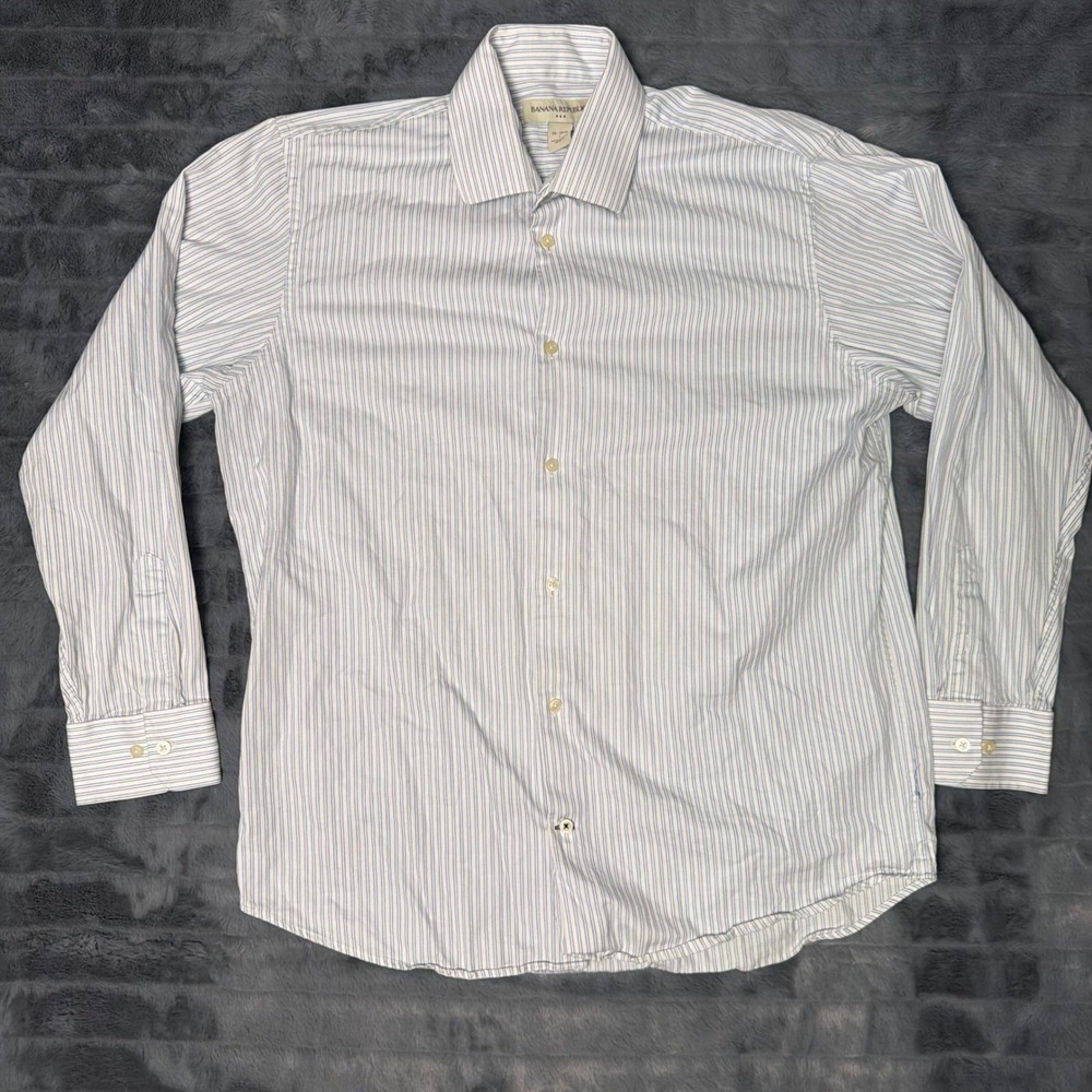 Banana Republic Mens Blue White Striped Cotton Dress Shirt Size L 16-16.5 6136